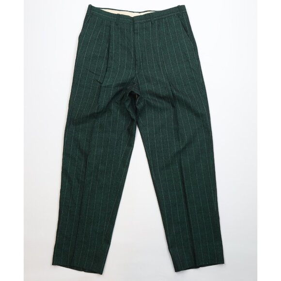 Vtg 70s 80s Mens 44L 2 Piece Wool Striped Double Breasted Suit Green 34x32 USA - Picture 12 of 16